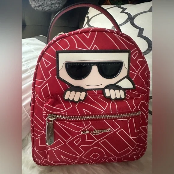 Karl Lagerfeld Red Backpack Women Karl Lagerfeld Red Leather Backpack with Iconic Karlito Charm main image 4